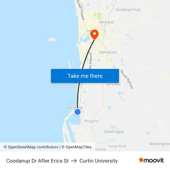 Coodanup Dr After Erica St to Curtin University map