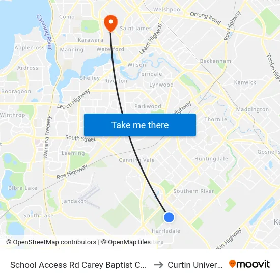 School Access Rd Carey Baptist College to Curtin University map