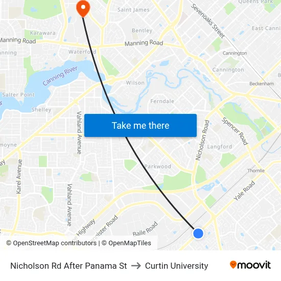Nicholson Rd After Panama St to Curtin University map