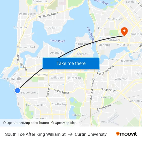 South Tce After King William St to Curtin University map