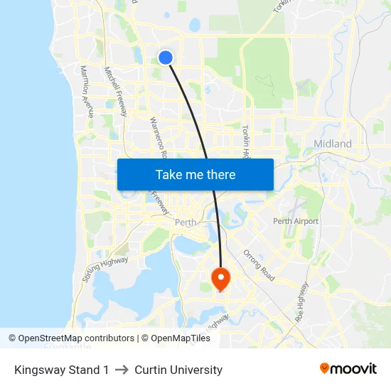 Kingsway   Stand 1 to Curtin University map