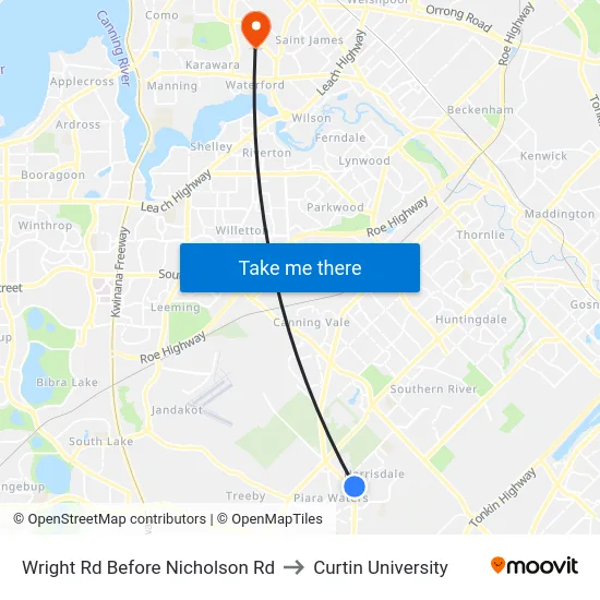 Wright Rd Before Nicholson Rd to Curtin University map