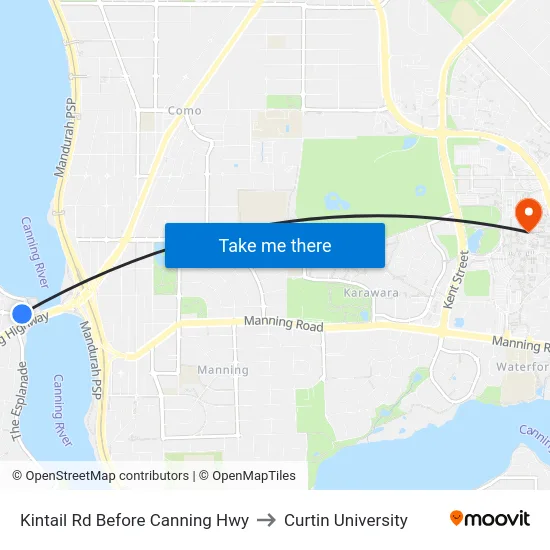 Kintail Rd Before Canning Hwy to Curtin University map