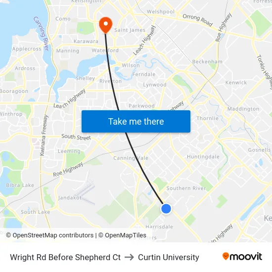 Wright Rd Before Shepherd Ct to Curtin University map