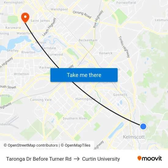 Taronga Dr Before Turner Rd to Curtin University map