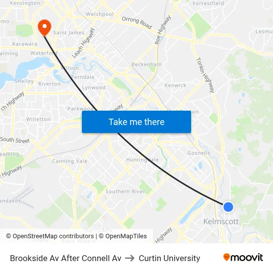 Brookside Av After Connell Av to Curtin University map