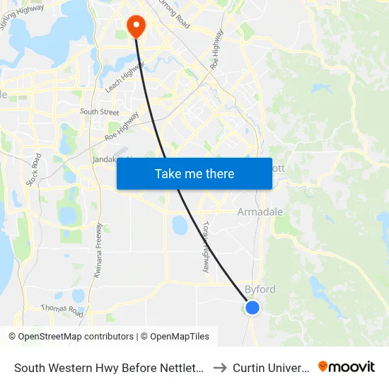 South Western Hwy Before Nettleton Rd to Curtin University map