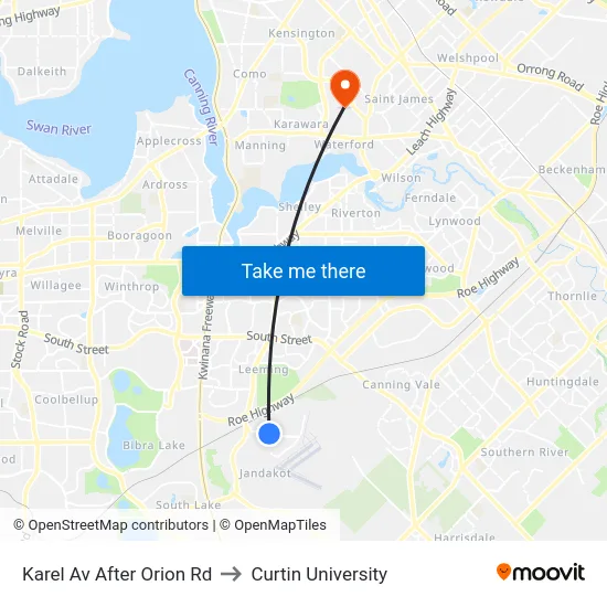 Karel Av After Orion Rd to Curtin University map