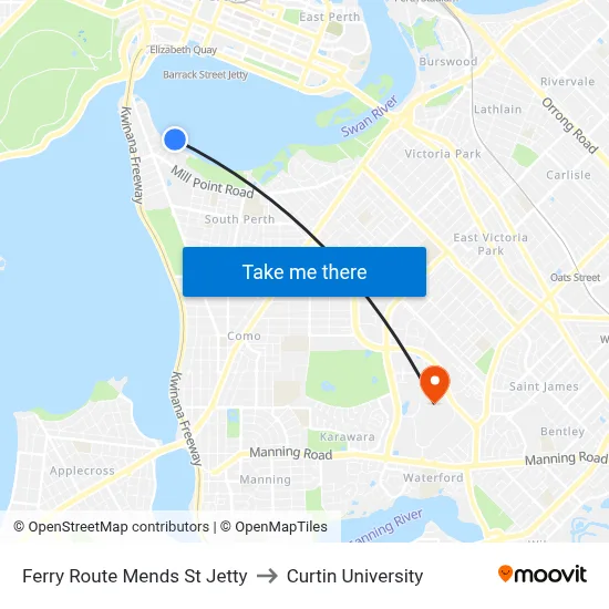 Ferry Route Mends St Jetty to Curtin University map