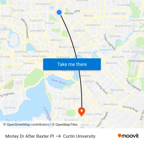 Morley Dr After Baxter Pl to Curtin University map