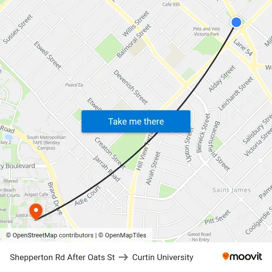 Shepperton Rd After Oats St to Curtin University map