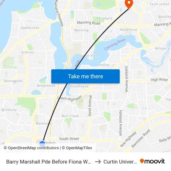 Barry Marshall Pde Before Fiona Wood Rd to Curtin University map