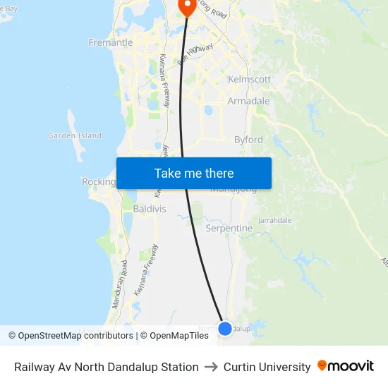 Railway Av North Dandalup Station to Curtin University map