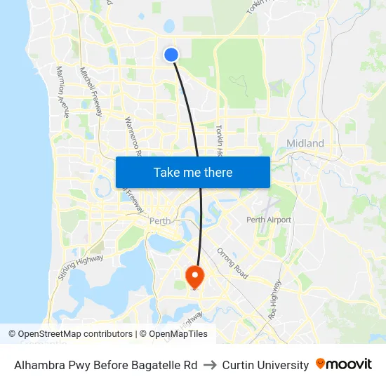 Alhambra Pwy Before Bagatelle Rd to Curtin University map