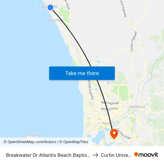 Breakwater Dr Atlantis Beach Baptist College to Curtin University map
