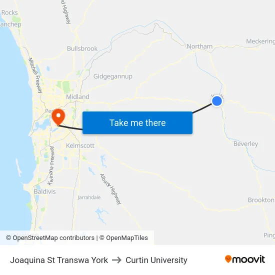 Joaquina St Transwa York to Curtin University map