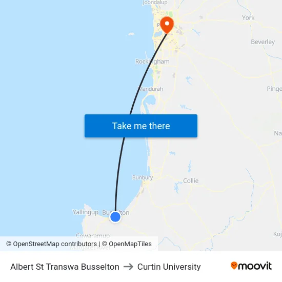 Albert St Transwa Busselton to Curtin University map