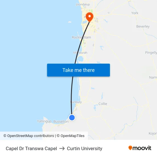 Capel Dr Transwa Capel to Curtin University map