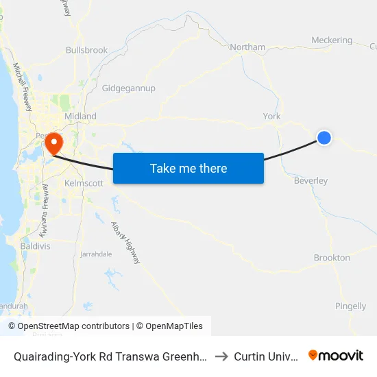 Quairading-York Rd Transwa Greenhills Turnoff to Curtin University map