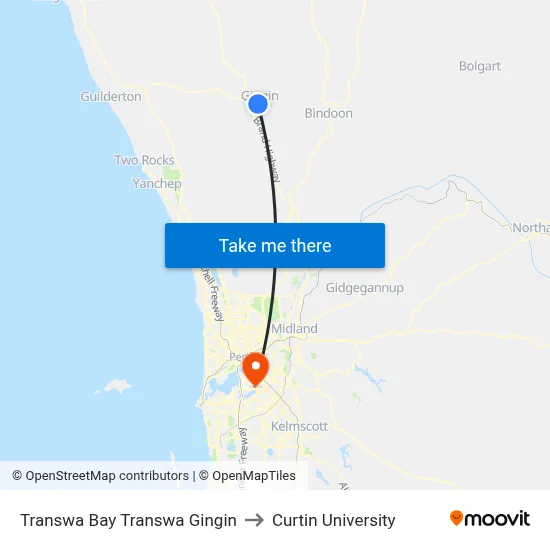 Transwa Bay Transwa Gingin to Curtin University map