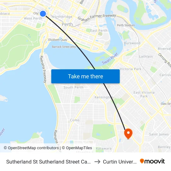 Sutherland St Sutherland Street Cat Id 40 to Curtin University map