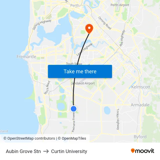Aubin Grove Stn to Curtin University map