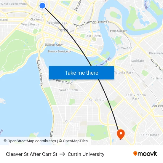 Cleaver St After Carr St to Curtin University map
