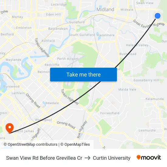 Swan View Rd Before Grevillea Cr to Curtin University map