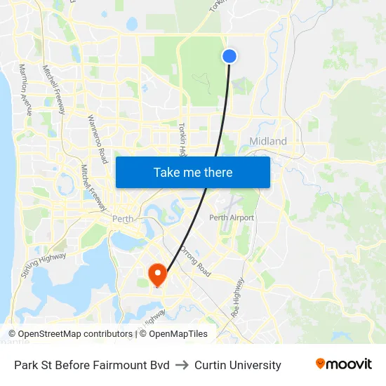 Park St Before Fairmount Bvd to Curtin University map