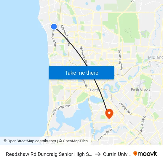 Readshaw Rd Duncraig Senior High School Stand 4 to Curtin University map