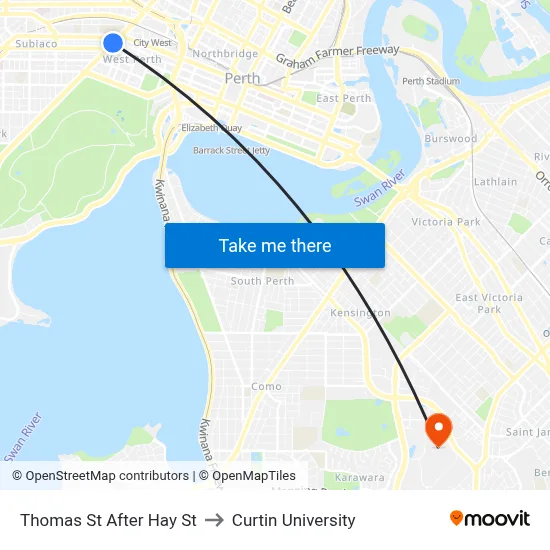 Thomas St After Hay St to Curtin University map