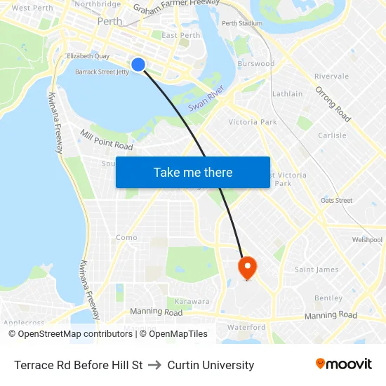 Terrace Rd Before Hill St to Curtin University map
