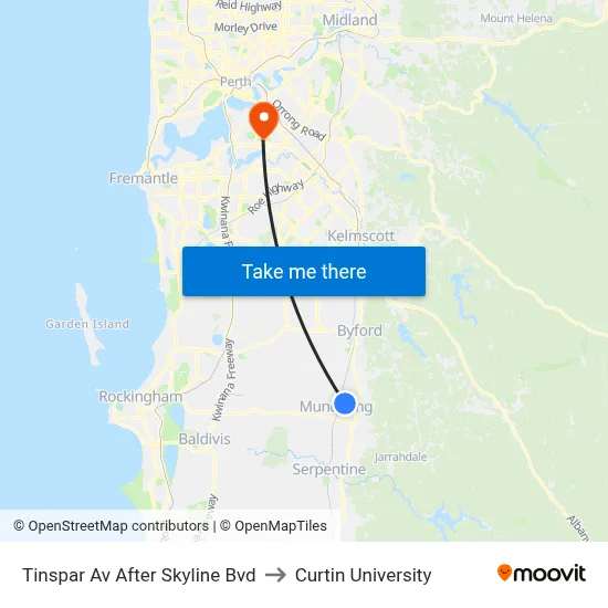 Tinspar Av After Skyline Bvd to Curtin University map