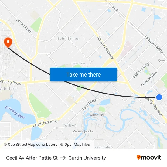 Cecil Av After Pattie St to Curtin University map