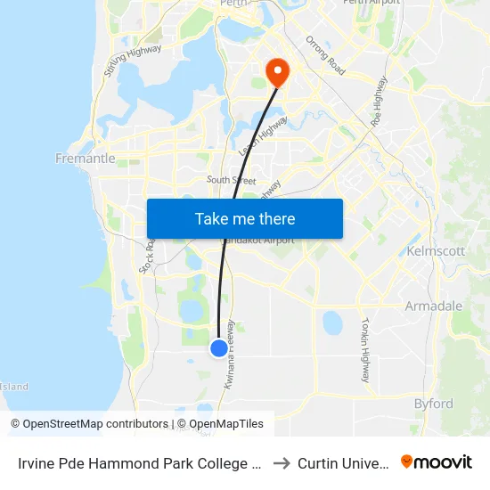 Irvine Pde Hammond Park College Stand 2 to Curtin University map