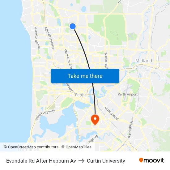 Evandale Rd After Hepburn Av to Curtin University map