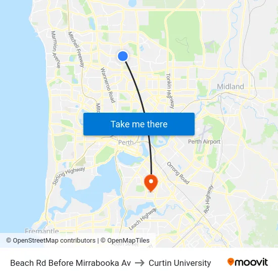 Beach Rd Before Mirrabooka Av to Curtin University map