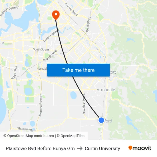 Plaistowe Bvd Before Bunya Grn to Curtin University map