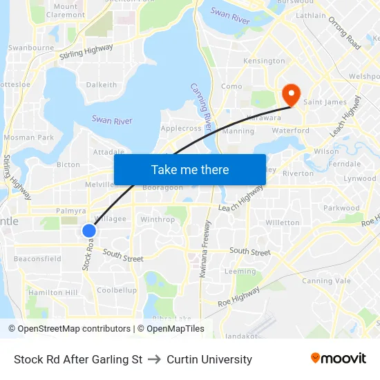Stock Rd After Garling St to Curtin University map