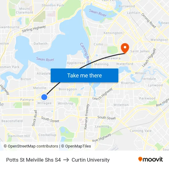 Potts St Melville Shs S4 to Curtin University map