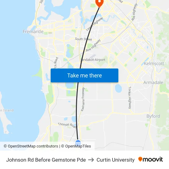 Johnson Rd Before Gemstone Pde to Curtin University map