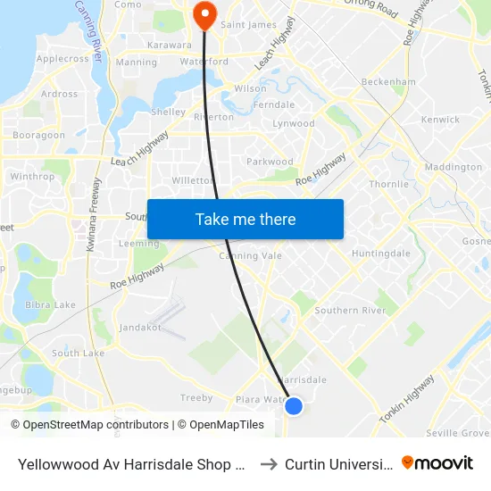 Yellowwood Av Harrisdale Shop Ctr to Curtin University map