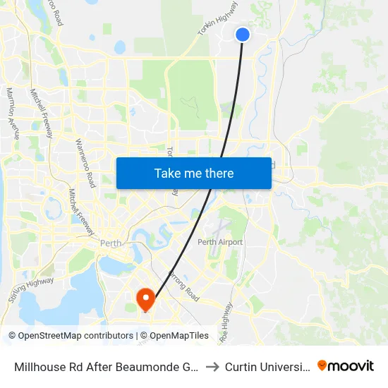 Millhouse Rd After Beaumonde Gra to Curtin University map