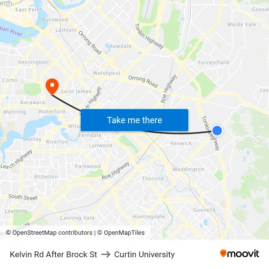 Kelvin Rd After Brock St to Curtin University map