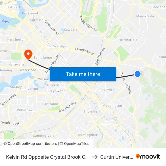 Kelvin Rd Opposite Crystal Brook Caravan to Curtin University map