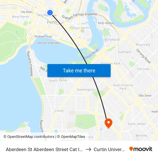 Aberdeen St Aberdeen Street Cat Id 16 to Curtin University map