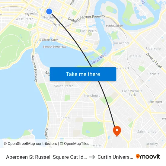 Aberdeen St Russell Square Cat Id 10 to Curtin University map