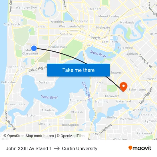 John XXIII Av Stand 1 to Curtin University map