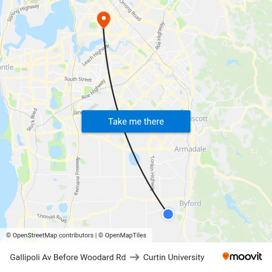 Gallipoli Av Before Woodard Rd to Curtin University map