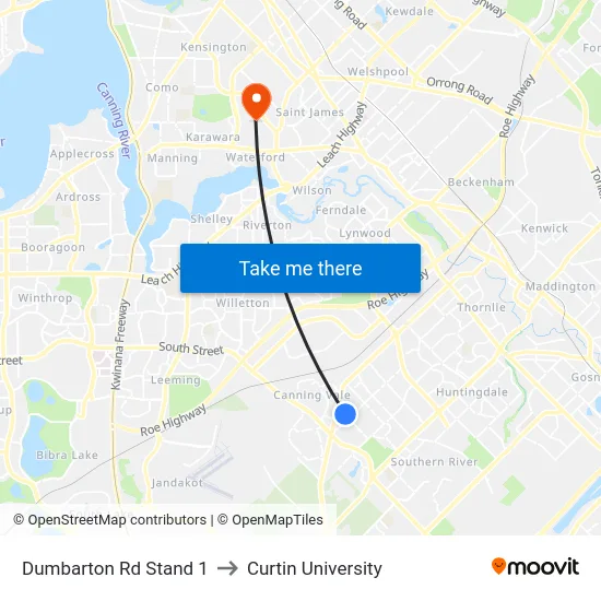 Dumbarton Rd Stand 1 to Curtin University map